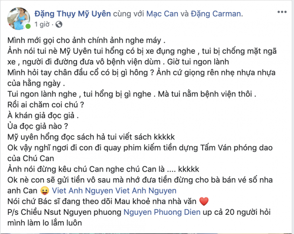 Diễn viên Mạc Can không bị đụng xe, chỉ ngất vì xuất huyết dạ dày và đã hồi phục sức khoẻ